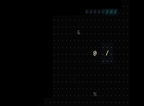 At dusk, the player stands at the edge of a dark square chasm in the ruins. Down through it, a thrown torch lies burning on the cave floor below, lighting it faintly.